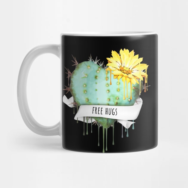 Cactus heart watercolor jellow flower free hugs by Collagedream